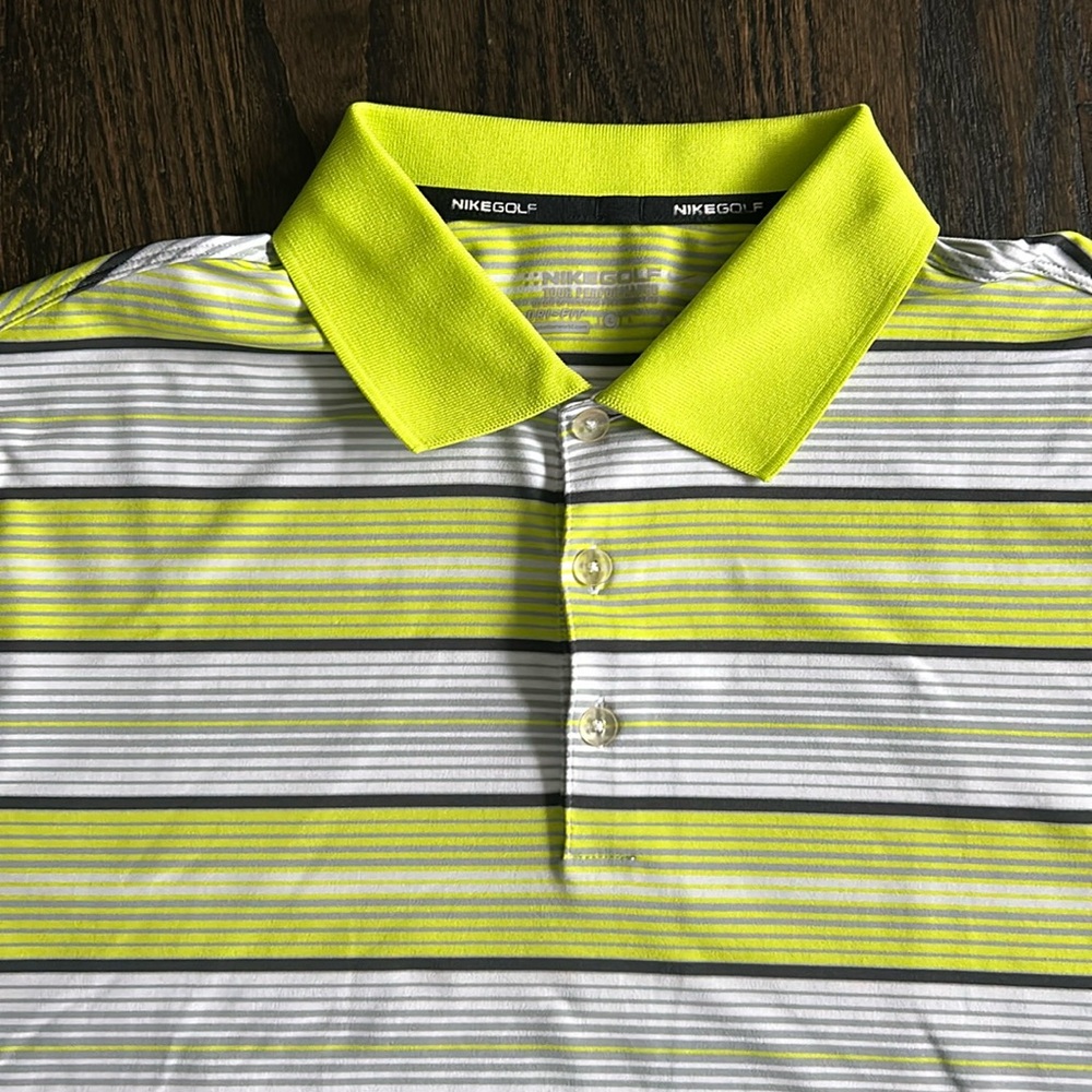 Nike Men's Green and Gray Striped Polo Shirt